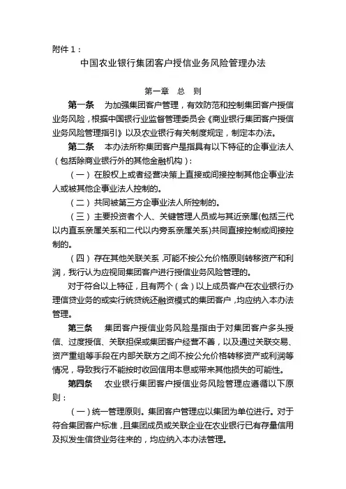 中国农业银行集团客户授信业务风险管理办法