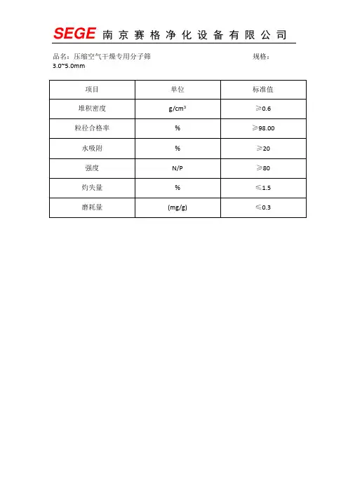 铝胶分子筛参数