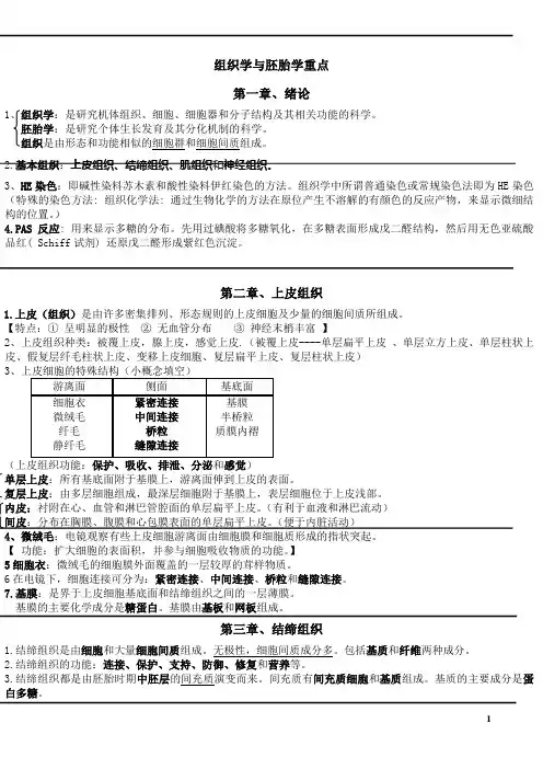 组织学与胚胎学重点