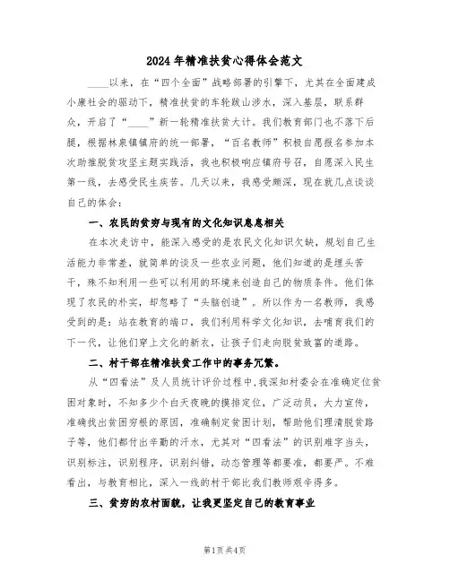 2024年精准扶贫心得体会范文(二篇)