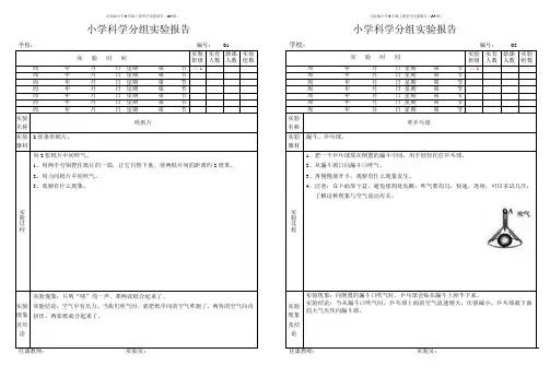 河北版小学3年级上册科学实验报告(A4纸)