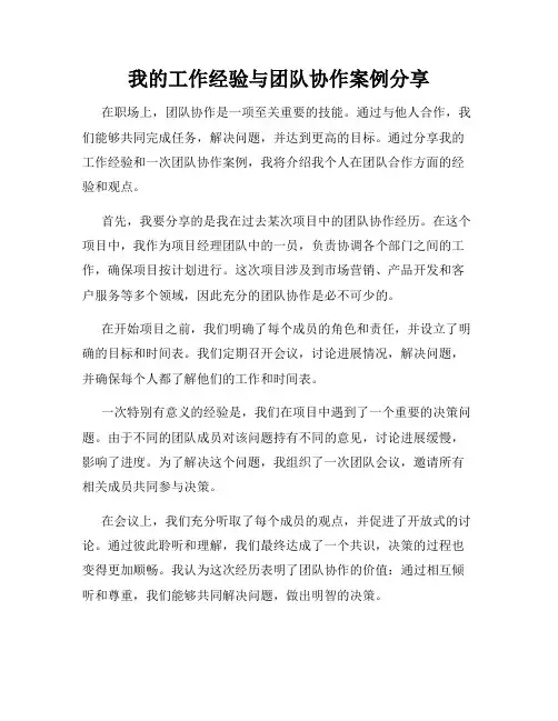 我的工作经验与团队协作案例分享