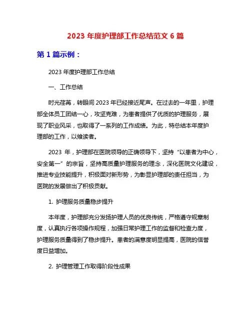 2023年度护理部工作总结范文6篇