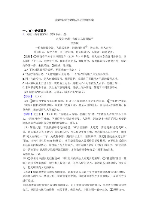 诗歌鉴赏专题练习及详细答案