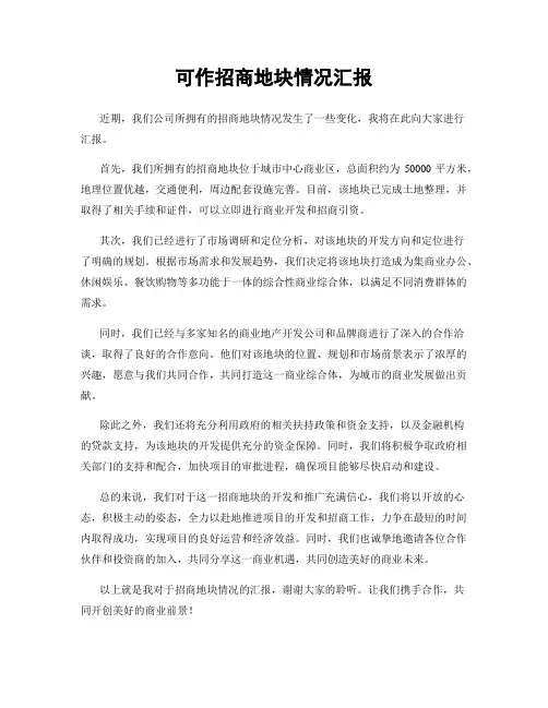 可作招商地块情况汇报