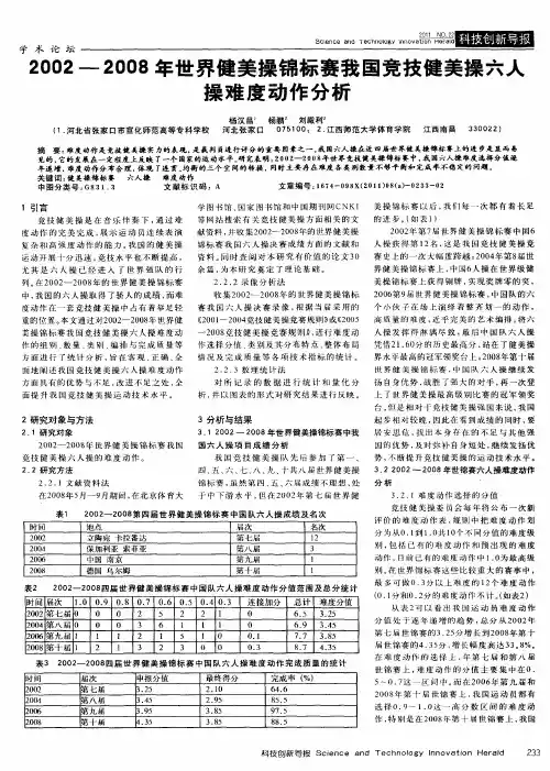 2002—2008年世界健美操锦标赛我国竞技健美操六人操难度动作分析