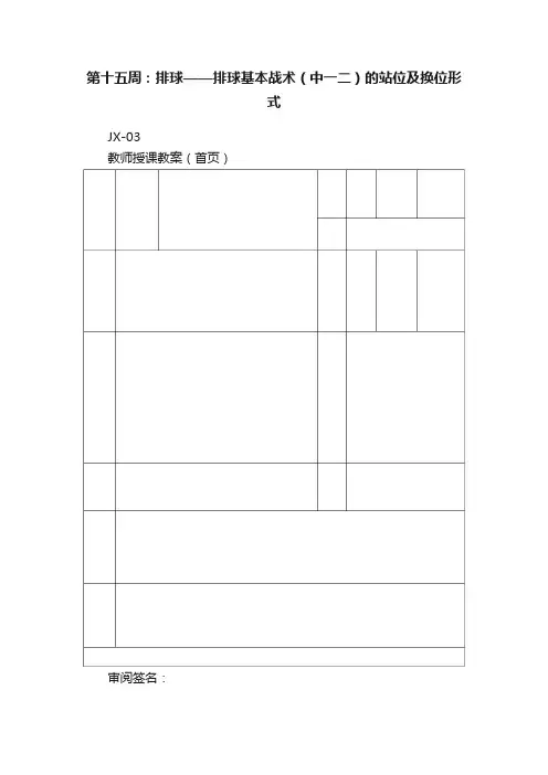 第十五周：排球——排球基本战术（中一二）的站位及换位形式