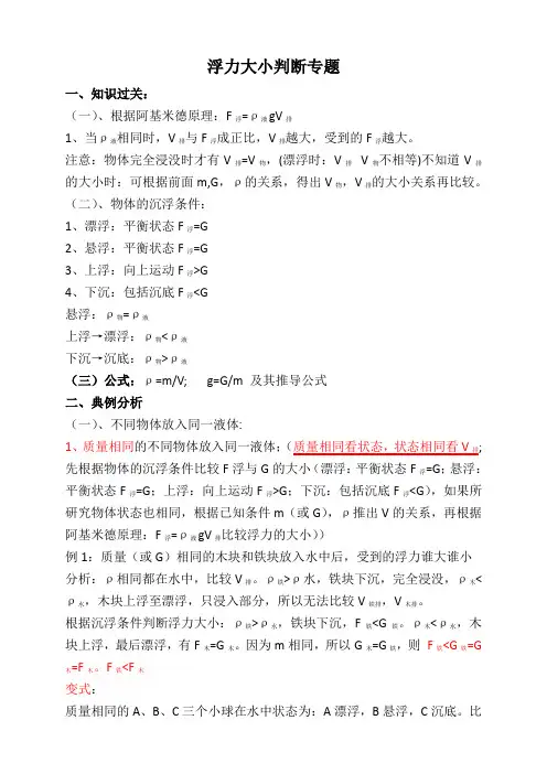 浮力典型例题——浮力大小的判断