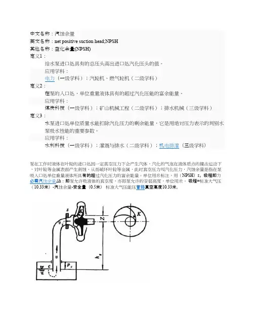 汽蚀余量 NPSH