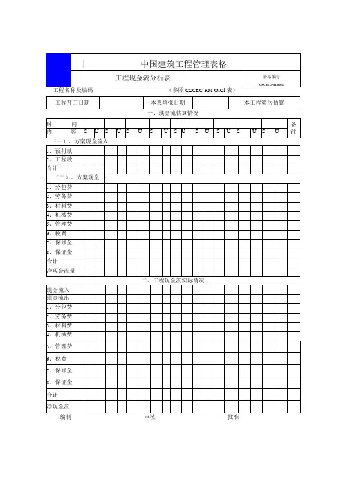 工程现金流分析表