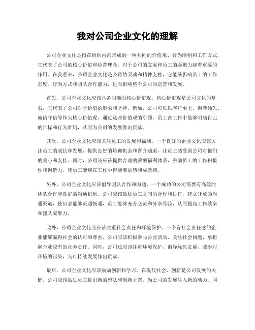 我对公司企业文化的理解