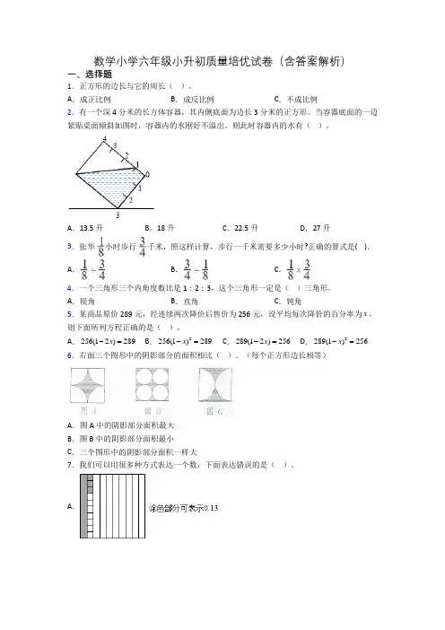 数学小学六年级小升初质量培优试卷(含答案解析)