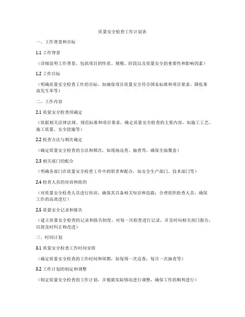质量安全检查工作计划表