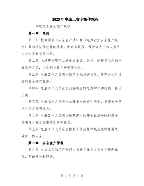 2023年电表工安全操作规程