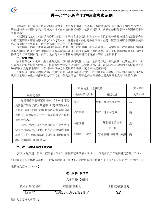 进一步审计程序工作底稿格式范例
