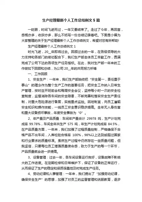 生产经理最新个人工作总结例文5篇