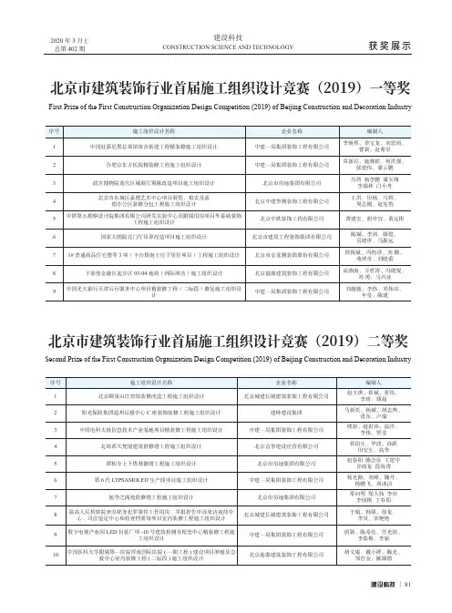 北京市建筑装饰行业首届施工组织设计竞赛(2019)一等奖