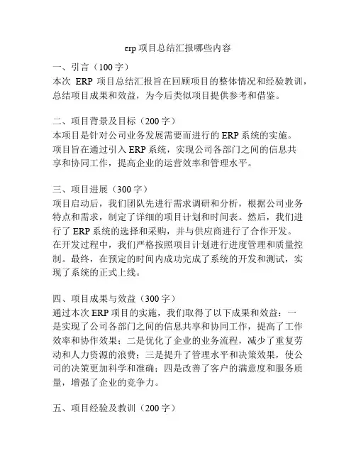 erp项目总结汇报哪些内容