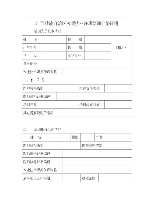 广西壮族自治区医师执业注册培训合格证明
