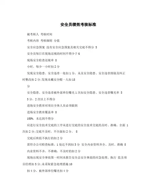 安全员绩效考核标准