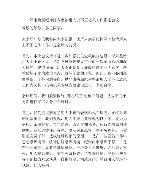 严肃换届纪律深入整治用人上不正之风工作推进会议