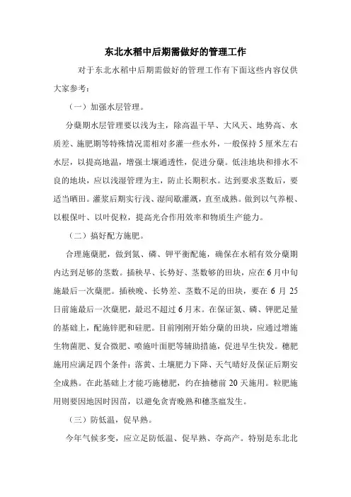 东北水稻中后期需做好的管理工作.doc