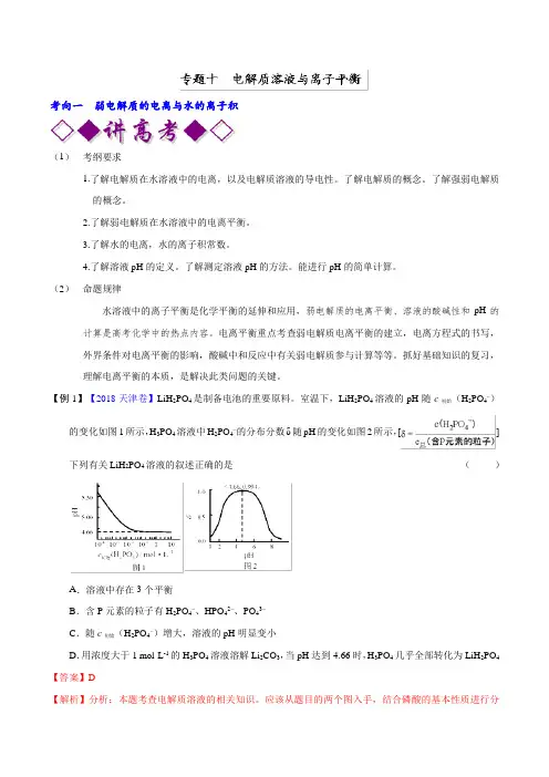 专题10电解质溶液与离子平衡2019年高考化学二轮复习讲练测含解析(1)