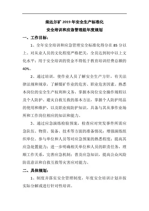 2019年安全培训和应急管理规划