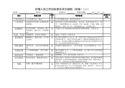 护理人员绩效考核评分表