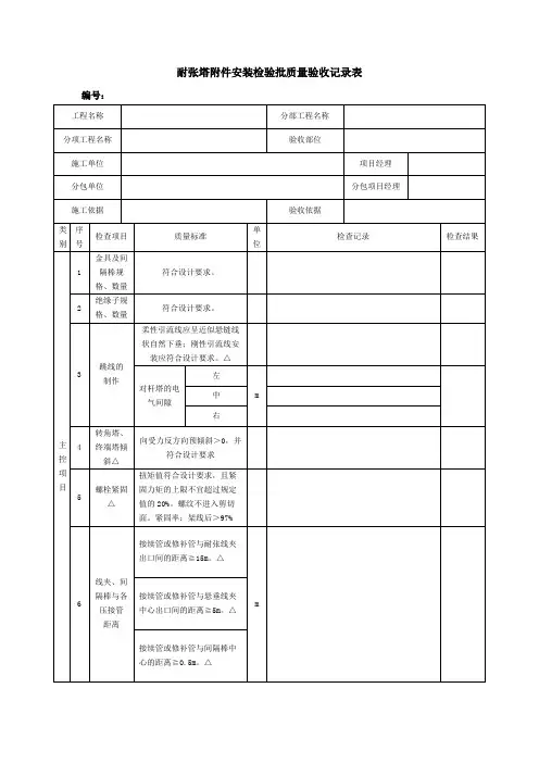 耐张塔附件安装检验批质量验收记录表