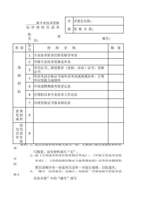 高级职称评审目录单