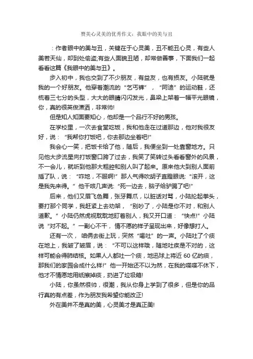 赞美心灵美的优秀作文：我眼中的美与丑_作文700字_作文范文_