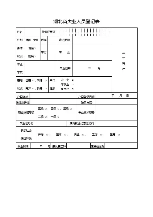 湖北省失业人员登记表