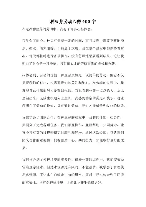 种豆芽劳动心得400字