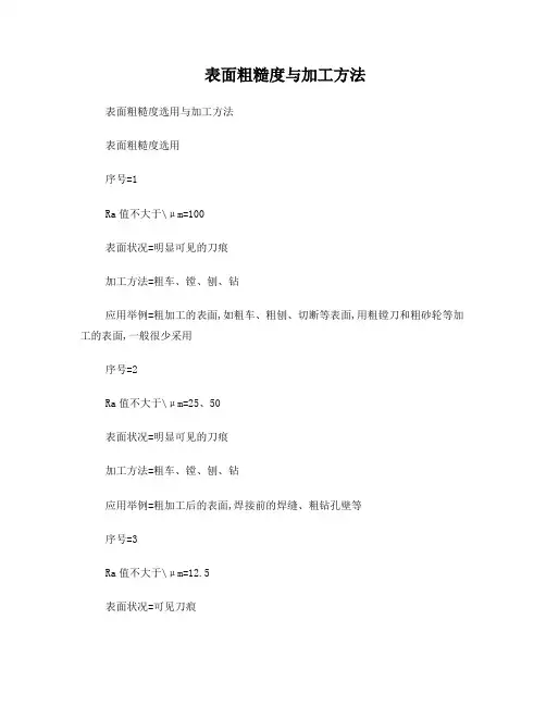 表面粗糙度与加工方法