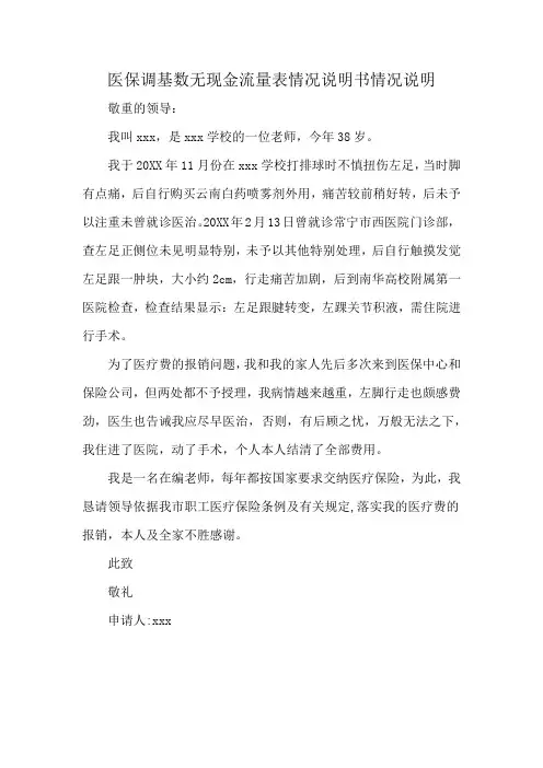 医保调基数无现金流量表情况说明书情况说明