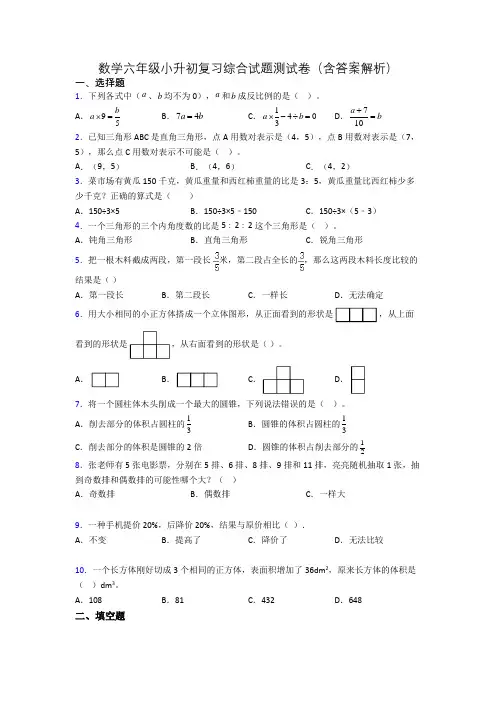 数学六年级小升初复习综合试题测试卷(含答案解析)