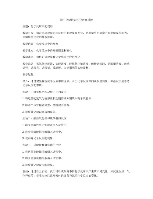 初中化学情景结合教案模板