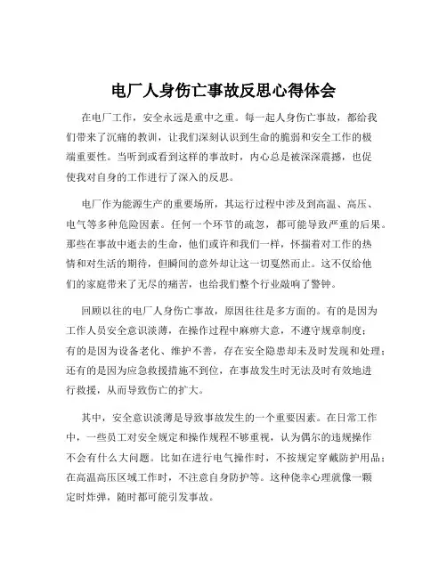电厂人身伤亡事故反思心得体会