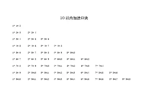 加法口诀表