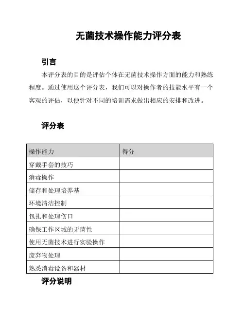 无菌技术操作能力评分表