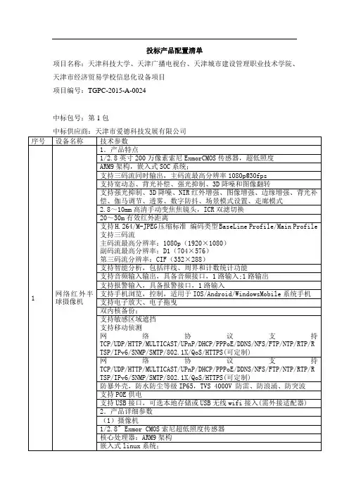 投标产品配置清单