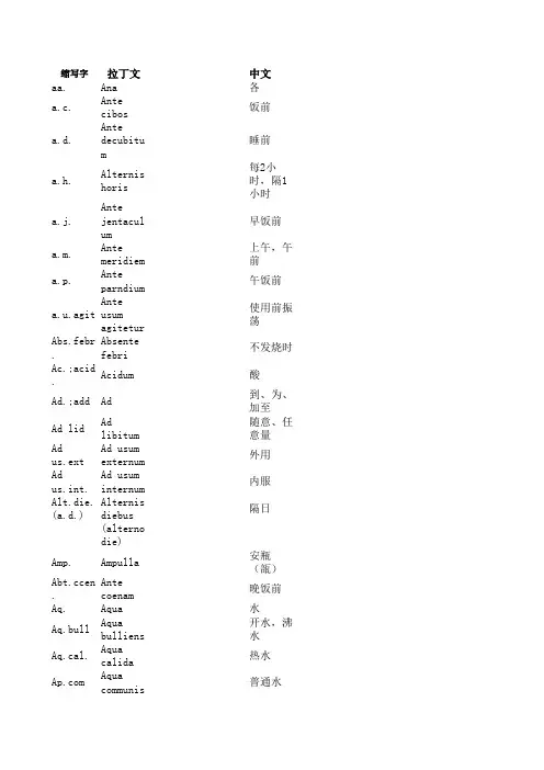 百度文库-处方常用拉丁文缩写中文对照表__常用医学英文缩写对照表