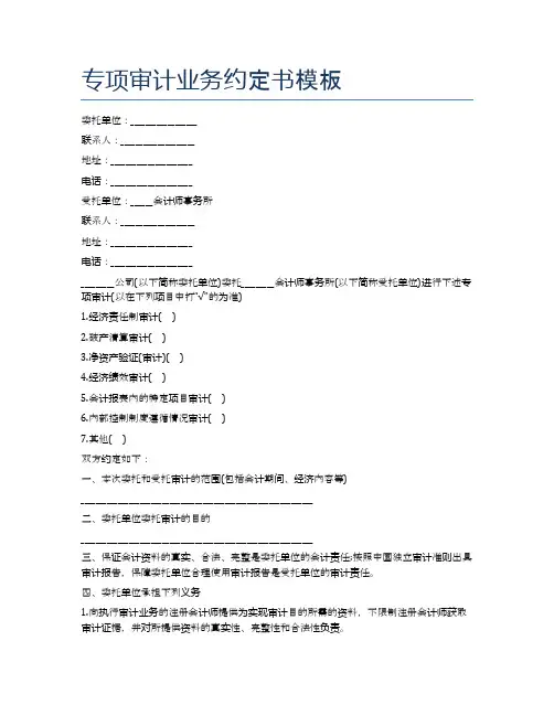 专项审计业务约定书模板精选6篇