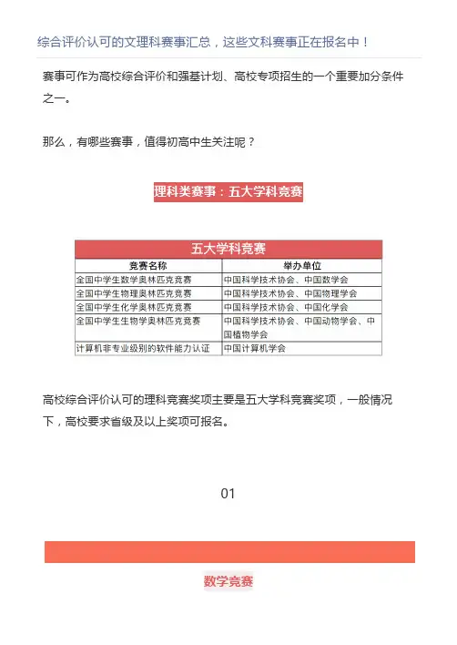 综合评价认可的文理科赛事汇总,这些文科赛事正在报名中