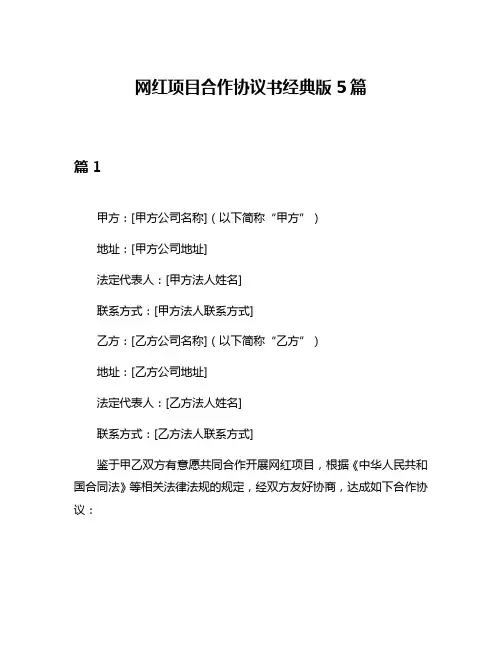 网红项目合作协议书经典版5篇