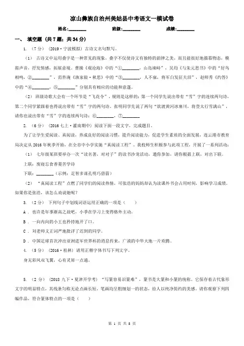 凉山彝族自治州美姑县中考语文一模试卷