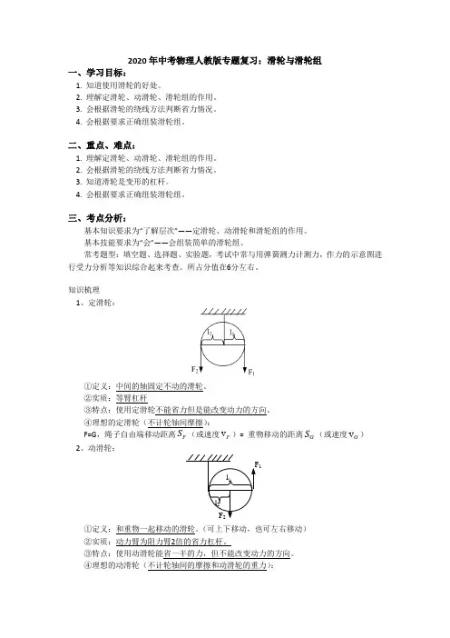 2020年中考物理人教版专题复习：滑轮与滑轮组