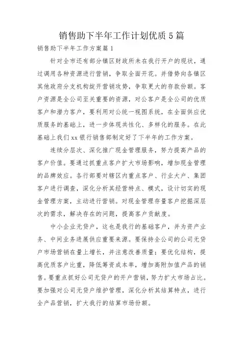 销售助下半年工作计划优质5篇