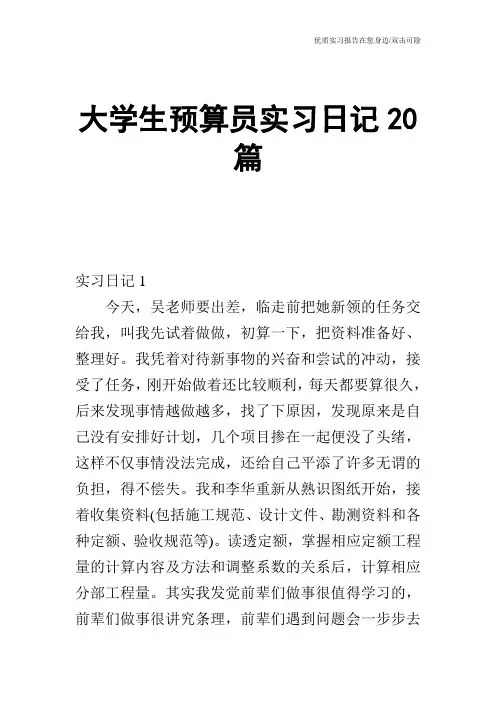 大学生预算员实习日记20篇
